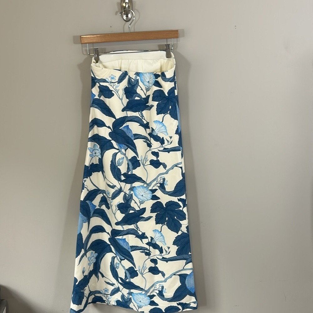 TUCKERNUCK Bonnie Blossom Marin Dress Blue Cream Strapless Midi Sz XS NEW - Picture 7 of 14